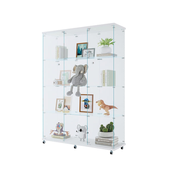 English Elm Glass Display Cabinet With 4 Shelves - Elegant Curio For Living Room, Office, Or Bedroom, Black Finish W1806S00020