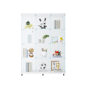 English Elm Glass Display Cabinet With 4 Shelves - Elegant Curio For Living Room, Office, Or Bedroom, Black Finish W1806S00020