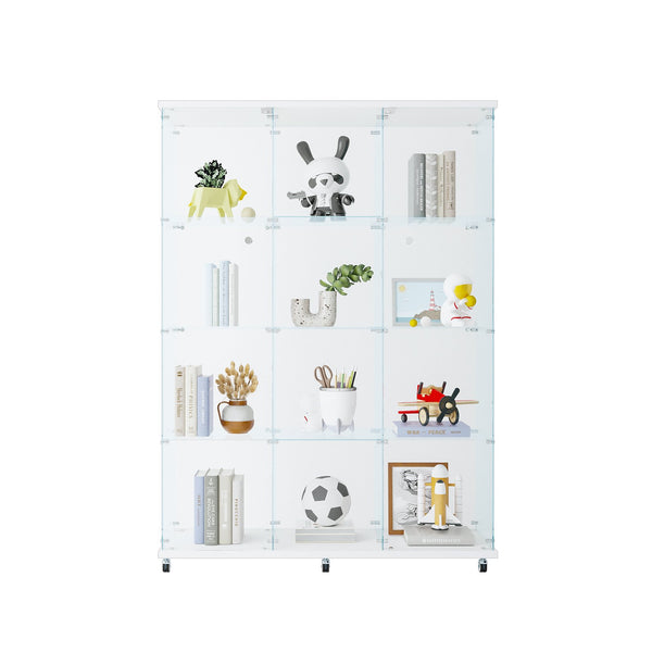 English Elm Glass Display Cabinet With 4 Shelves - Elegant Curio For Living Room, Office, Or Bedroom, Black Finish W1806S00020