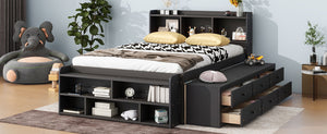 English Elm Full Bed With Stylish Bookcase Headboard, Under-Bed Drawers & Bed-End Storage Case In Espresso Finish W504S00128