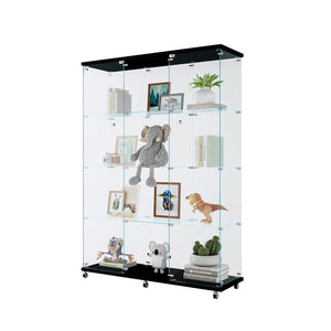 English Elm Glass Display Cabinet With 4 Shelves - Elegant Black Curio For Living Room, Office, Quick Setup! W1806S00019