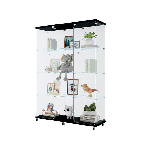 English Elm Glass Display Cabinet With 4 Shelves - Elegant Black Curio For Living Room, Office, Quick Setup! W1806S00019