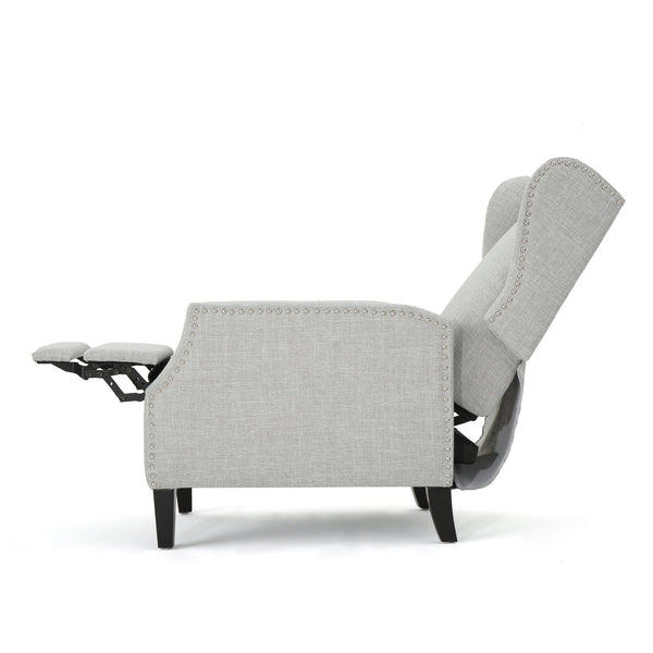 English Elm Christopher Knight Home® - Pushback Recliner Chair with Nailhead Trim and Wingback Design, Plush Fabric Comfort for Living Rooms Grey 60760.00GRYMOSS