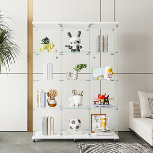 English Elm Glass Display Cabinet With 4 Shelves - Elegant Curio For Living Room, Office, Or Bedroom, Black Finish W1806S00020