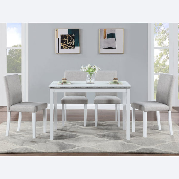 English Elm 5 Piece Wooden Dining Set - Elegant Rectangular Table & 4 Upholstered Chairs With Crystal Accents W1998S00049
