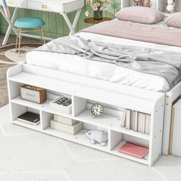English Elm Full Bed With Bookcase Headboard & Storage Drawers - Stylish, Space-Saving Design In White Finish W504S00127