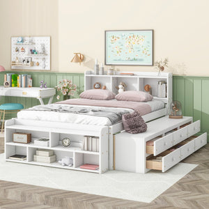 English Elm Full Bed With Bookcase Headboard & Storage Drawers - Stylish, Space-Saving Design In White Finish W504S00127
