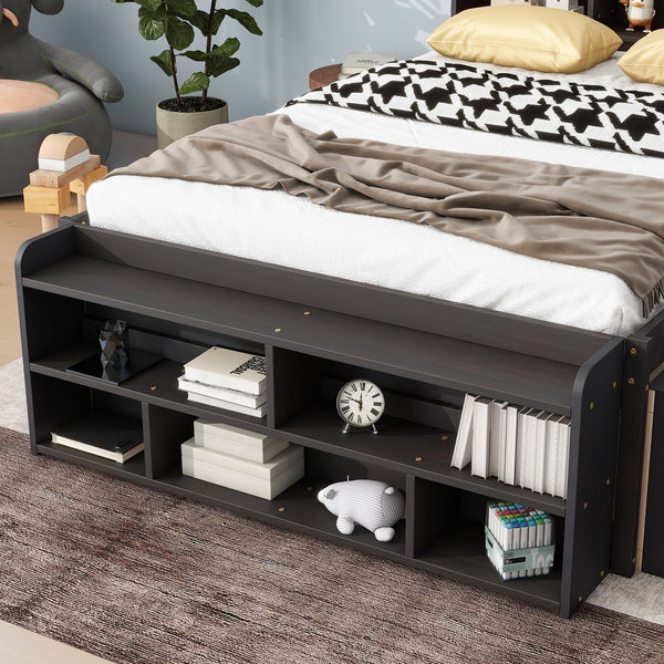 English Elm Full Bed With Stylish Bookcase Headboard, Under-Bed Drawers & Bed-End Storage Case In Espresso Finish W504S00128
