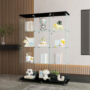 English Elm Glass Display Cabinet With 4 Shelves - Elegant Black Curio For Living Room, Office, Quick Setup! W1806S00019