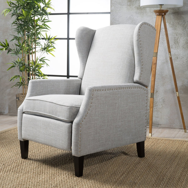 English Elm Christopher Knight Home® - Pushback Recliner Chair with Nailhead Trim and Wingback Design, Plush Fabric Comfort for Living Rooms Grey 60760.00GRYMOSS