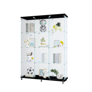English Elm Glass Display Cabinet With 4 Shelves - Elegant Black Curio For Living Room, Office, Quick Setup! W1806S00019