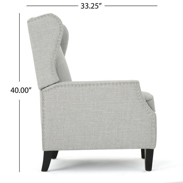 English Elm Christopher Knight Home® - Pushback Recliner Chair with Nailhead Trim and Wingback Design, Plush Fabric Comfort for Living Rooms Grey 60760.00GRYMOSS
