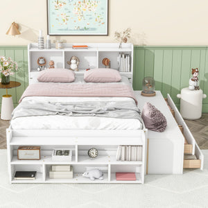 English Elm Full Bed With Bookcase Headboard & Storage Drawers - Stylish, Space-Saving Design In White Finish W504S00127