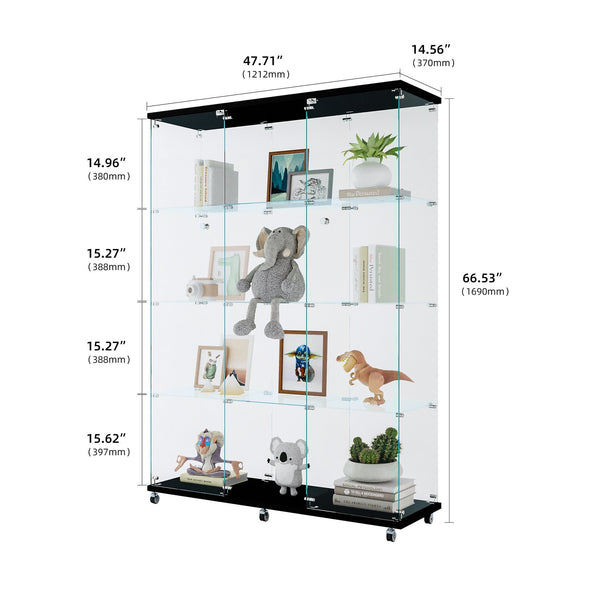 English Elm Glass Display Cabinet With 4 Shelves - Elegant Black Curio For Living Room, Office, Quick Setup! W1806S00019