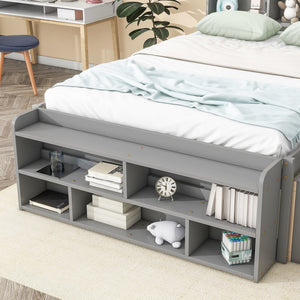 English Elm Full Storage Bed With Bookcase Headboard, Under-Bed Drawers & Stylish Grey Finish For Small Spaces W504S00126