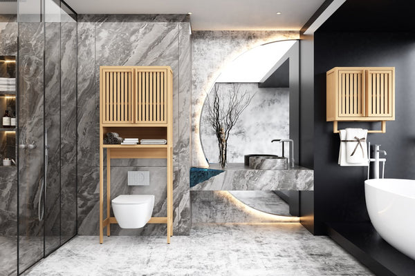English Elm Toilet Bamboo Freestanding Storage Rack for Bathroom & Laundry — Space-Saving, Stylish Cabinet Organizer W2207P147171