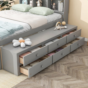 English Elm Full Storage Bed With Bookcase Headboard, Under-Bed Drawers & Stylish Grey Finish For Small Spaces W504S00126
