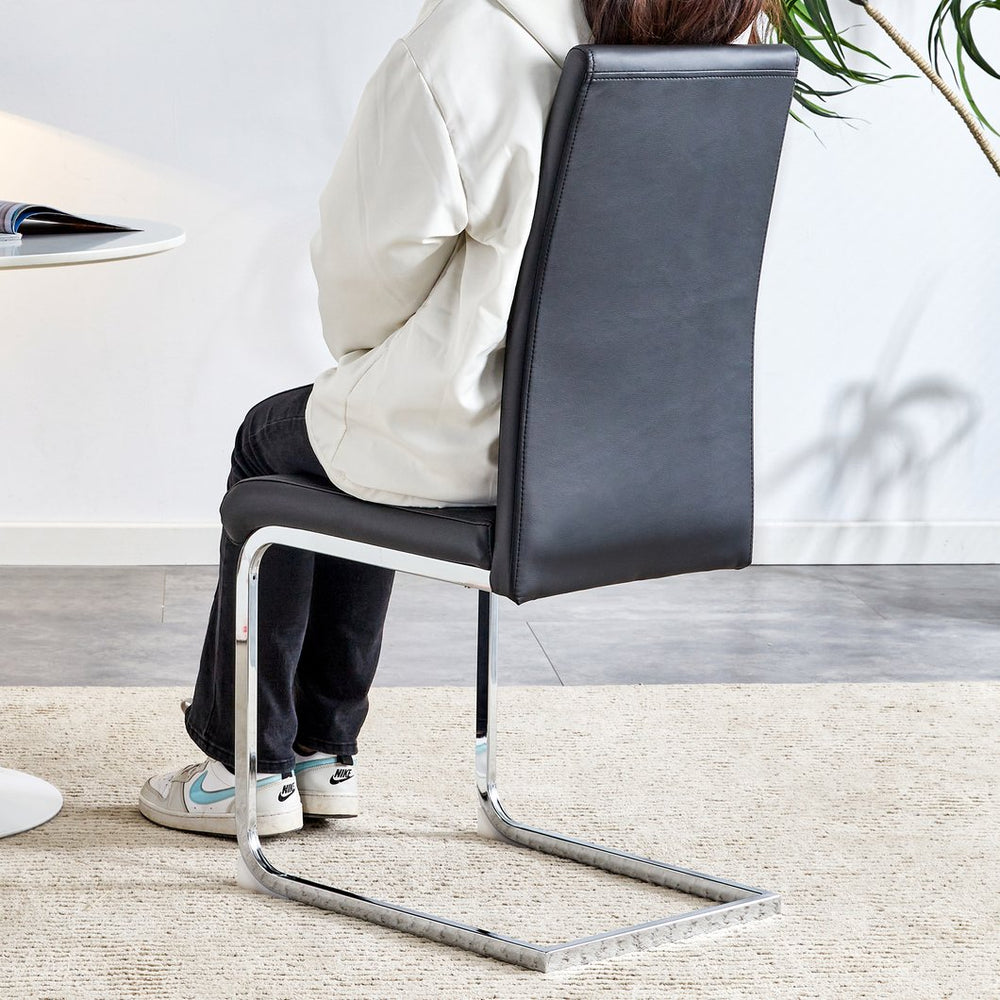 English Elm Modern PU Faux Leather Dining Chair Set – Sleek High-Back Upholstered Side Chairs for Kitchen, Office, Patio, Vanity (4) Black W1151P145210