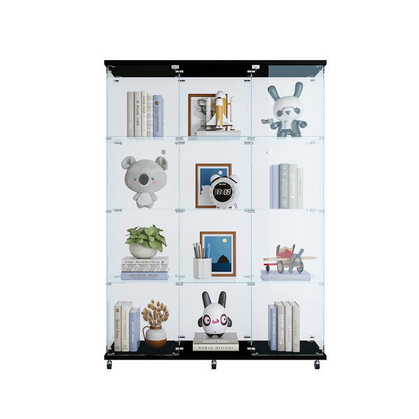 English Elm Glass Display Cabinet With 4 Shelves - Elegant Black Curio For Living Room, Office, Quick Setup! W1806S00019