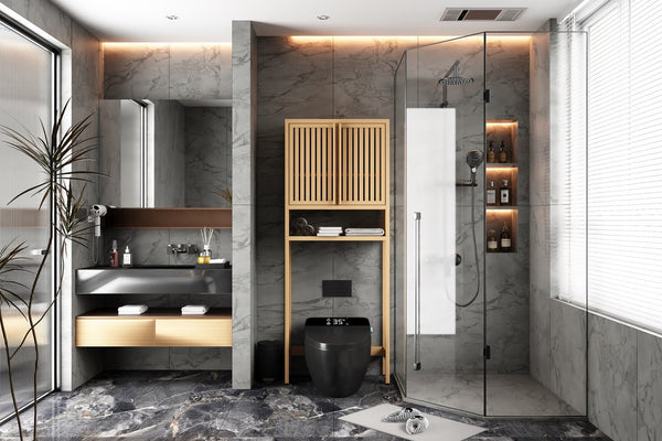 English Elm Toilet Bamboo Freestanding Storage Rack for Bathroom & Laundry — Space-Saving, Stylish Cabinet Organizer W2207P147171