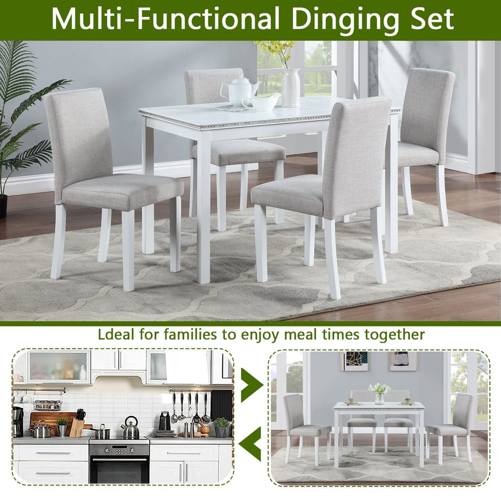 English Elm 5 Piece Wooden Dining Set - Elegant Rectangular Table & 4 Upholstered Chairs With Crystal Accents W1998S00049