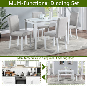 English Elm 5 Piece Wooden Dining Set - Elegant Rectangular Table & 4 Upholstered Chairs With Crystal Accents W1998S00049