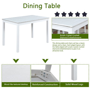 English Elm 5 Piece Wooden Dining Set - Elegant Rectangular Table & 4 Upholstered Chairs With Crystal Accents W1998S00049