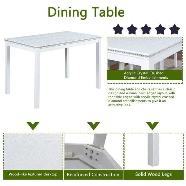 English Elm 5 Piece Wooden Dining Set - Elegant Rectangular Table & 4 Upholstered Chairs With Crystal Accents W1998S00049