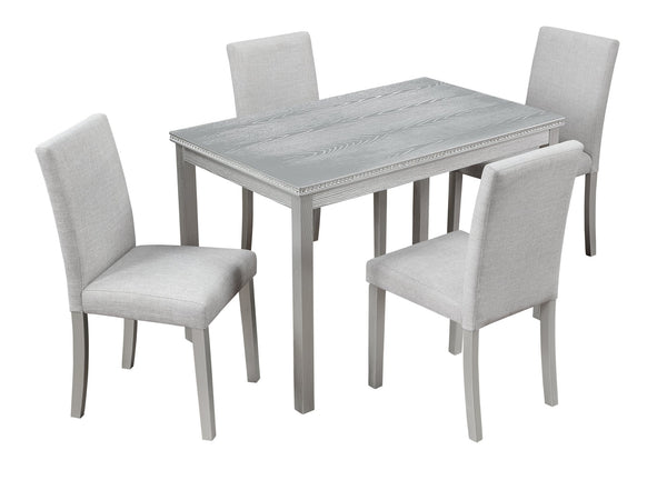 English Elm 5 Piece Elegant Wooden Dining Set With Crystal Accents, Rectangular Table & 4 Comfortable Chairs W1998S00048