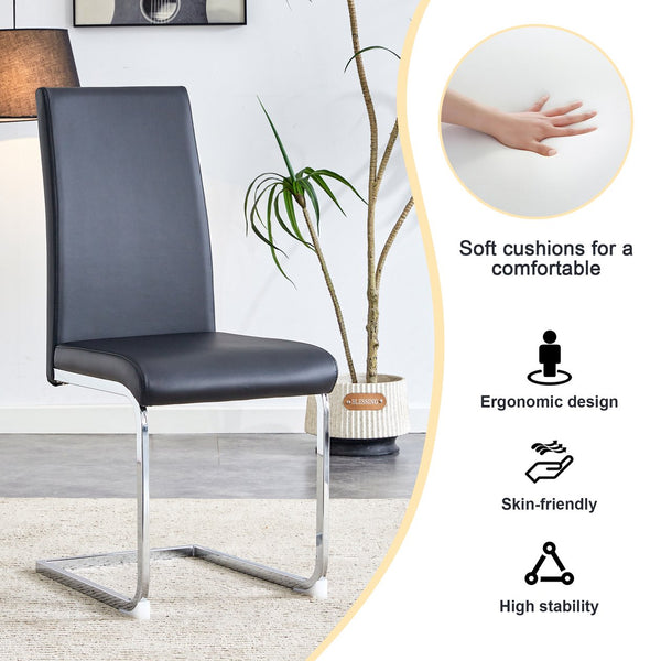 English Elm Modern PU Faux Leather Dining Chair Set – Sleek High-Back Upholstered Side Chairs for Kitchen, Office, Patio, Vanity (4) Black W1151P145210