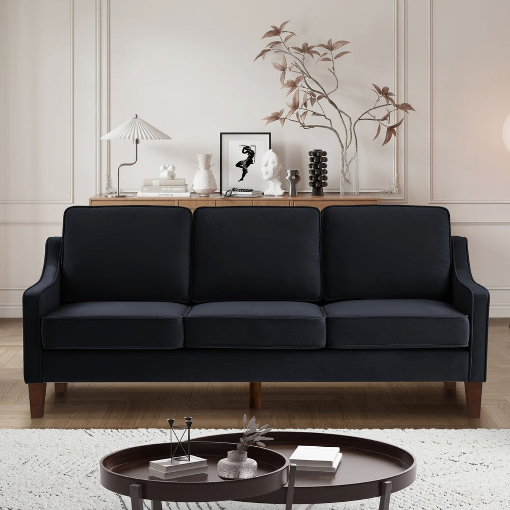 English Elm Modern Three Seat Velvet Sofa Scooped Armrests Tapered Wood Legs Living Room W2186P143472