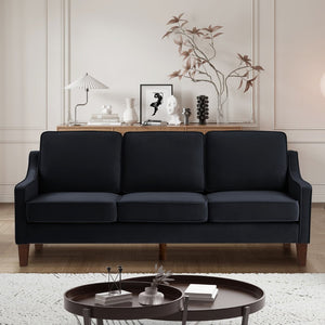 English Elm Modern Three Seat Velvet Sofa Scooped Armrests Tapered Wood Legs Living Room W2186P143472
