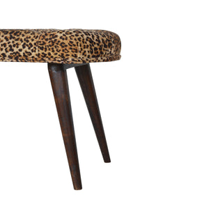 English Elm Leopard Walnut Deep Button Bench with Leopard Print Fabric Upholstery — Stylish, Versatile Accent Seat B182P166529