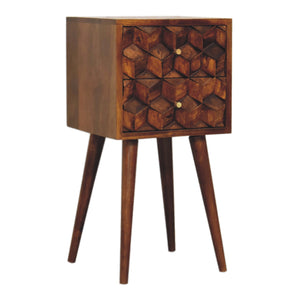 English Elm Mini Chestnut Cube Nightstand With 2 Drawers – Stylish, Compact Storage For Modern Spaces & Decor B182P166573