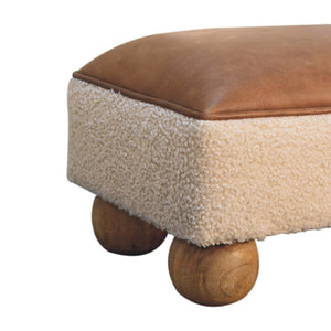 English Elm Solid Wood Vintage Leather Boucle Footstool – Artisan Crafted Modern Accent For Cozy Spaces B182P280796-GIGA