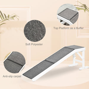 English Elm Pawhut Solid Pine Pet Ramp with Grip Carpet and Rest Platform for Bed or Sofa W2225P166448