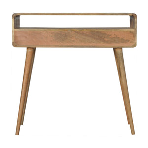 English Elm Curved Oak-Ish Console Table With Nordic Legs – Stylish 2-Drawer Storage For Modern Spaces B182P166497