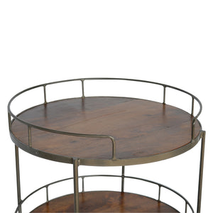 English Elm Industrial Round Butler Tray Table — Timeless wood & metal accent table, versatile stylish side table for living spaces Chestnut B182P166562