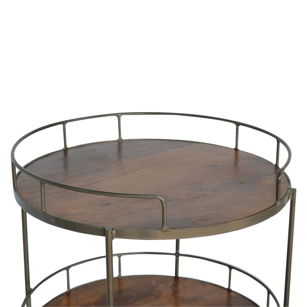 English Elm Industrial Round Butler Tray Table — Timeless wood & metal accent table, versatile stylish side table for living spaces Chestnut B182P166562