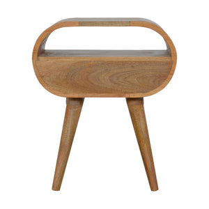 English Elm Circular Oak Nightstand with 1 Drawer & Open Slot, Solid Wood Nordic Legs, Timeless Modern Accent B182P166507