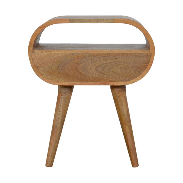 English Elm Circular Oak Nightstand with 1 Drawer & Open Slot, Solid Wood Nordic Legs, Timeless Modern Accent B182P166507