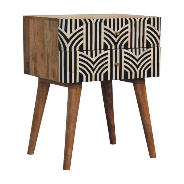 English Elm Solid Wood Edessa Bone Inlay Bedside with 2 Drawers, Nordic Legs, Timeless Modern Accent for Home Decor Oak B182P166588