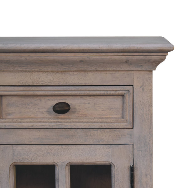 English Elm Glazed Solid Wood Bedside in Stone White — Timeless Elegance, Clean Lines, Functional Storage, 21.65x17.72x27.56 B182P166694