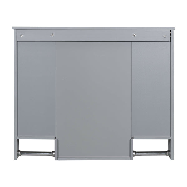 English Elm 35'' Modern Wall-Mounted Medicine Cabinet with Mirror, Ample Storage, Adjustable Shelves & Towel Bar Grey WF317173AAE