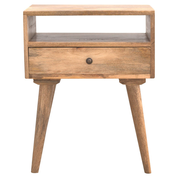 English Elm Modern Nightstand Solid Wood Oak Finish with Open Slot & Drawer, Nordic Legs, Compact Chic Design B182P166481