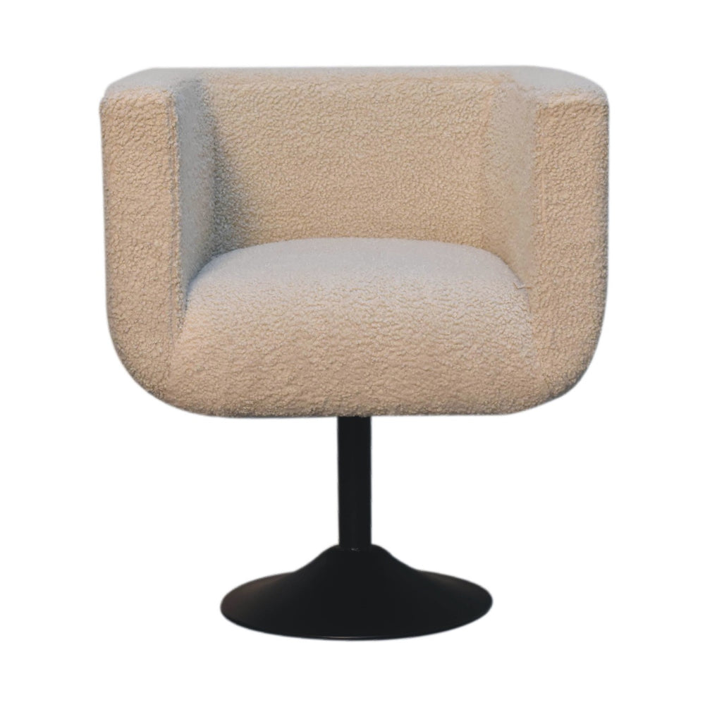 English Elm Cream Boucle Swivel Chair — Timeless Elegance, Cozy Plush Fabric, Wood Frame, Compact 29.5" L x 25.6" W B182P166629