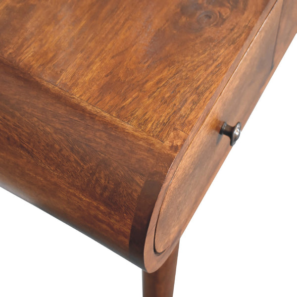 English Elm Chestnut Solid Wood Dressing Table with Mirror, Nordic Legs, 2 Drawers & Storage Compartments, Elegant Finish B182P166572
