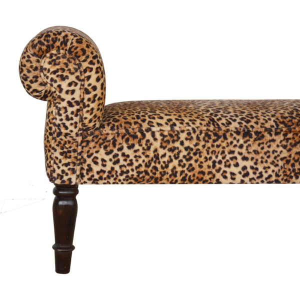 English Elm Leopard Print Velvet Upholstered Bench Bold Animal Pattern Accent Seat for Bedroom B182P166509