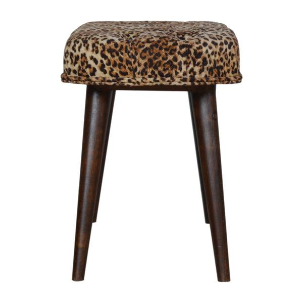 English Elm Leopard Walnut Deep Button Bench with Leopard Print Fabric Upholstery — Stylish, Versatile Accent Seat B182P166529
