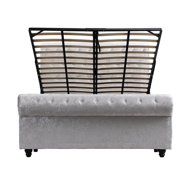 English Elm Hartfried Queen Upholstered Storage Bed with Hydraulic Lift, Velvet Tufted Headboard, Silver Finish W2297S00002